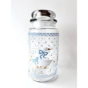 Vintage 80s Country Goose Glass Jar | Blue and White Ribbons | Mother Goose Kitc